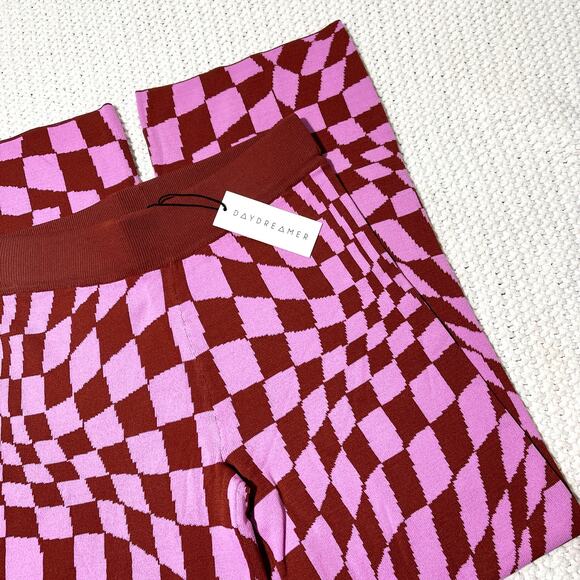 NWT Daydreamer Pink and Brown Checkered Magenta Wave Knit Pant S - Picture 4 of 9